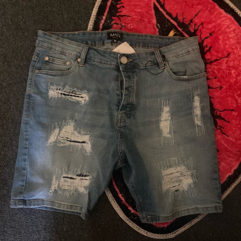 Skinny stretch Rip & repair denim shorts